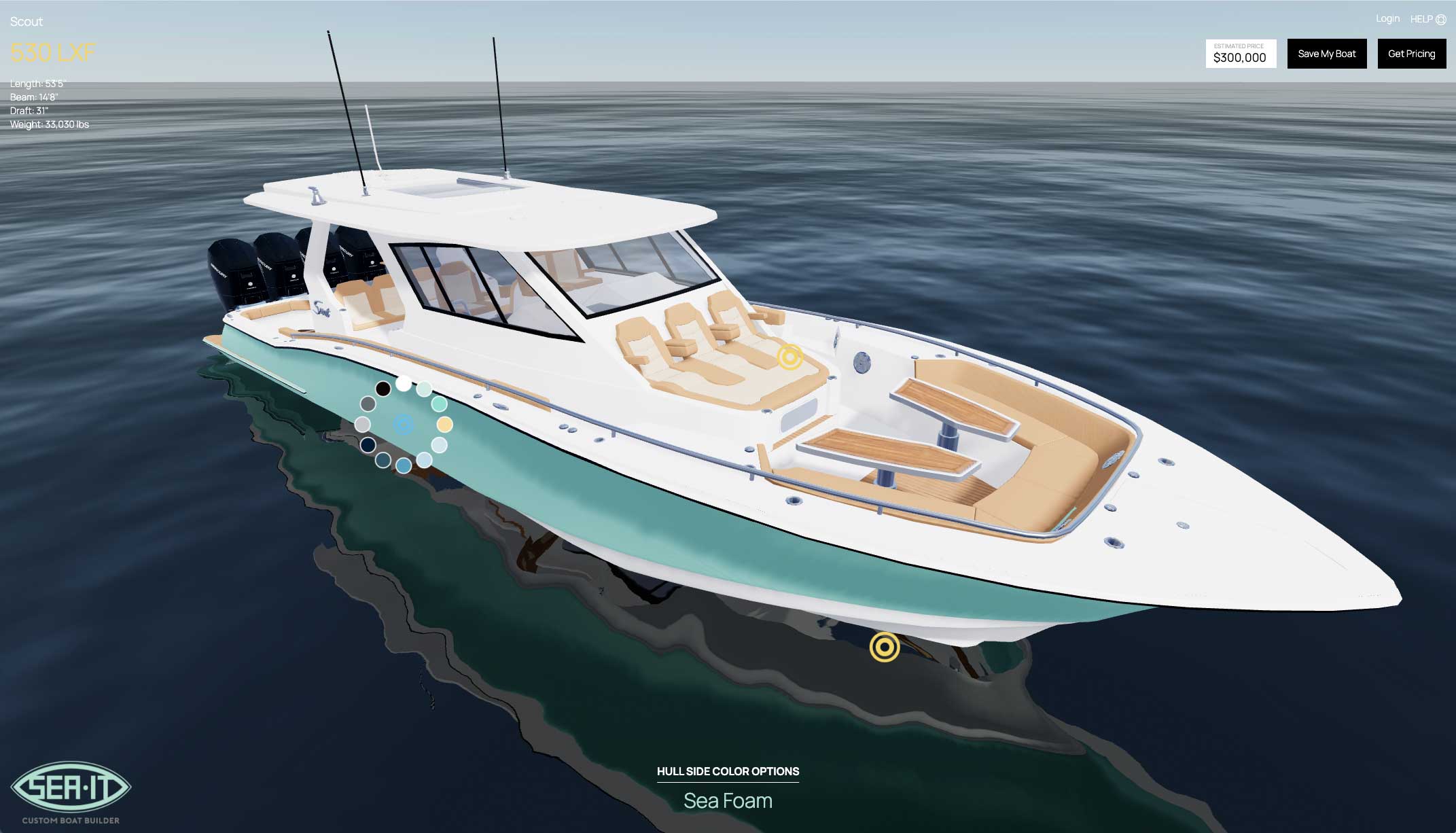 A view of the 3D boat visualization tool by Sea It, a boat visualization company